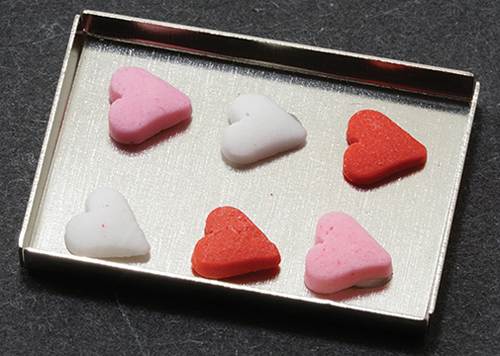 Dollhouse Miniature Heart Cookies On Baking Sheet